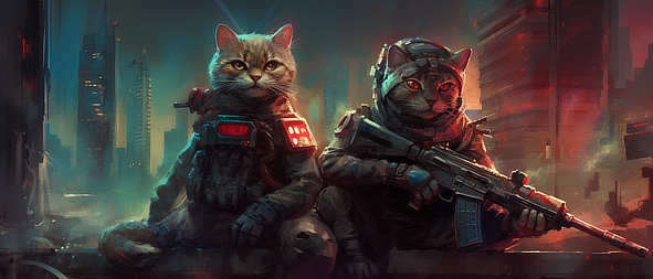 cats in military uniforms with guns