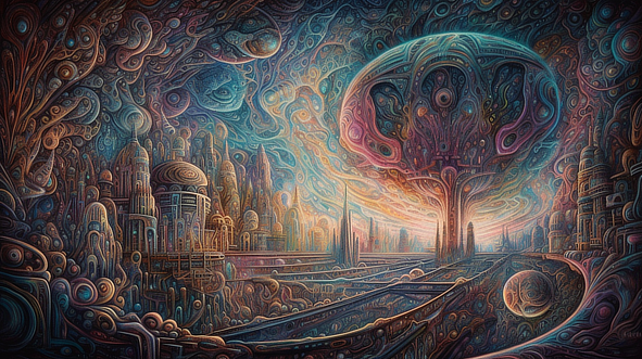 a colorful art of a city