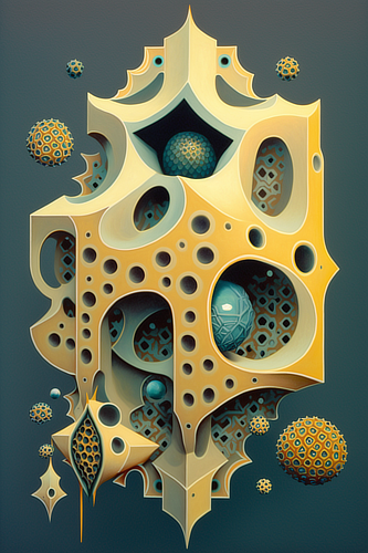 a yellow and blue object with holes and holes