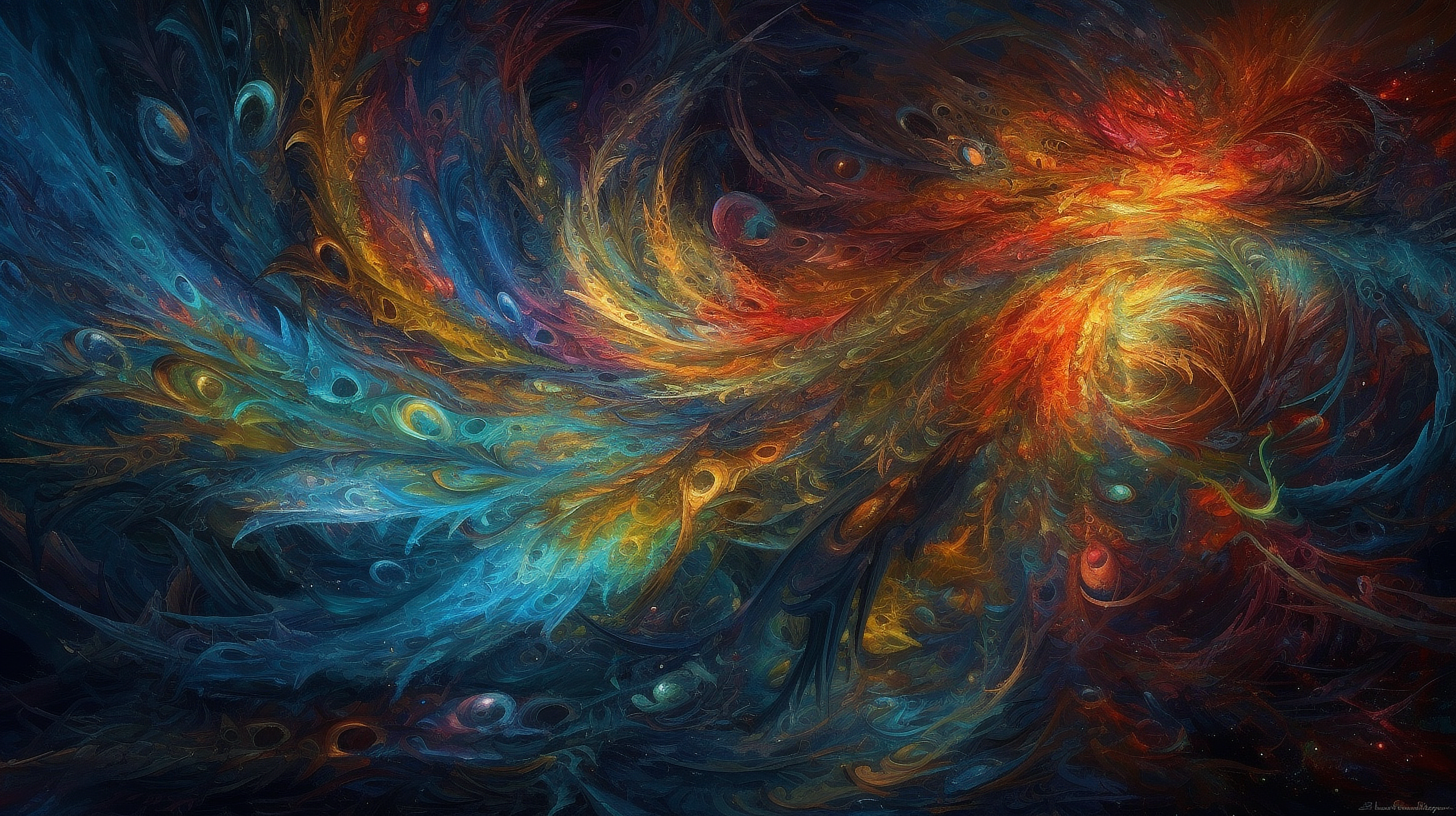 a colorful swirly pattern of feathers