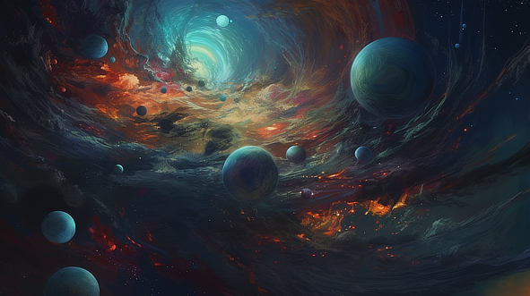 a colorful galaxy with planets and stars