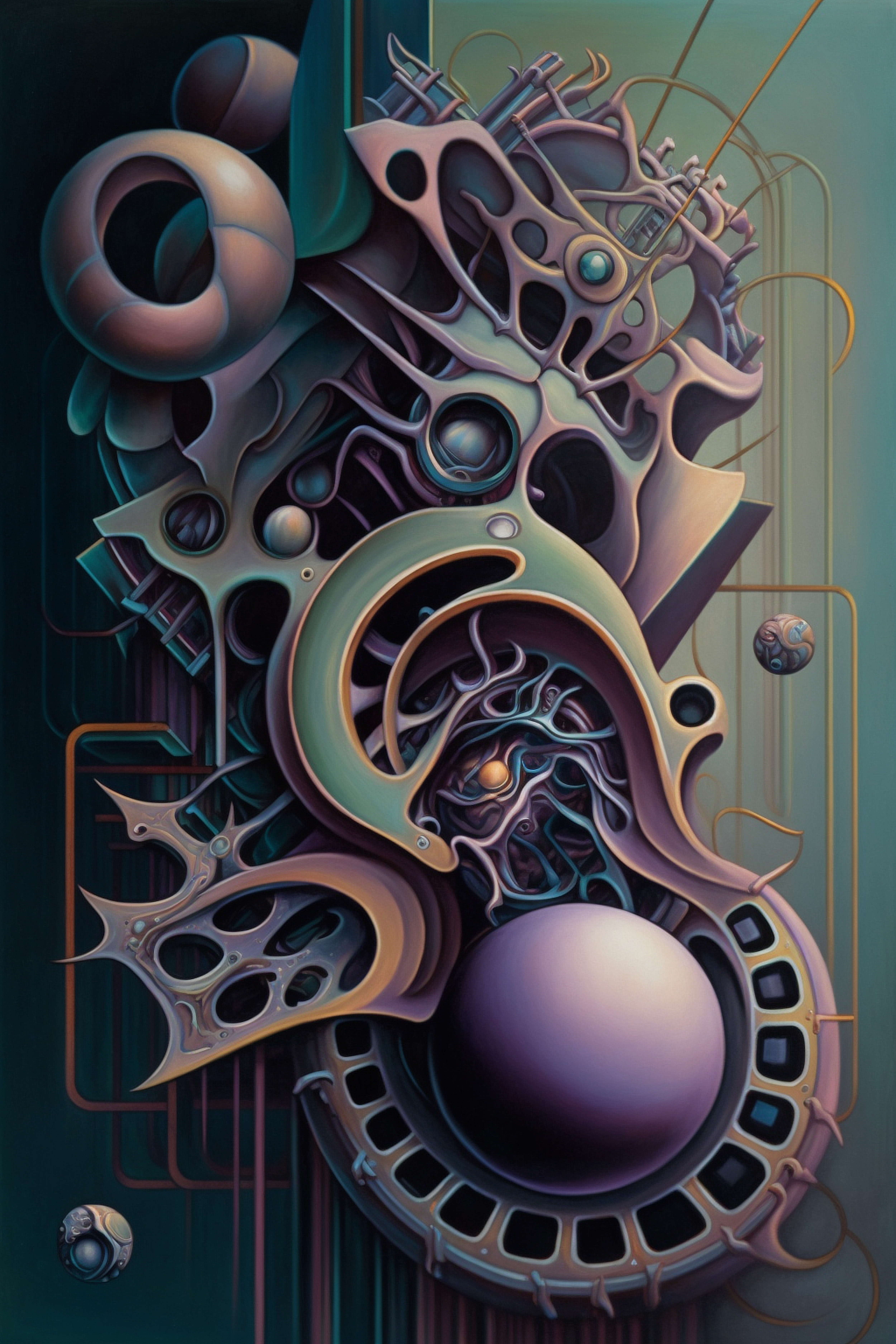 a colorful artwork of a ball and spirals