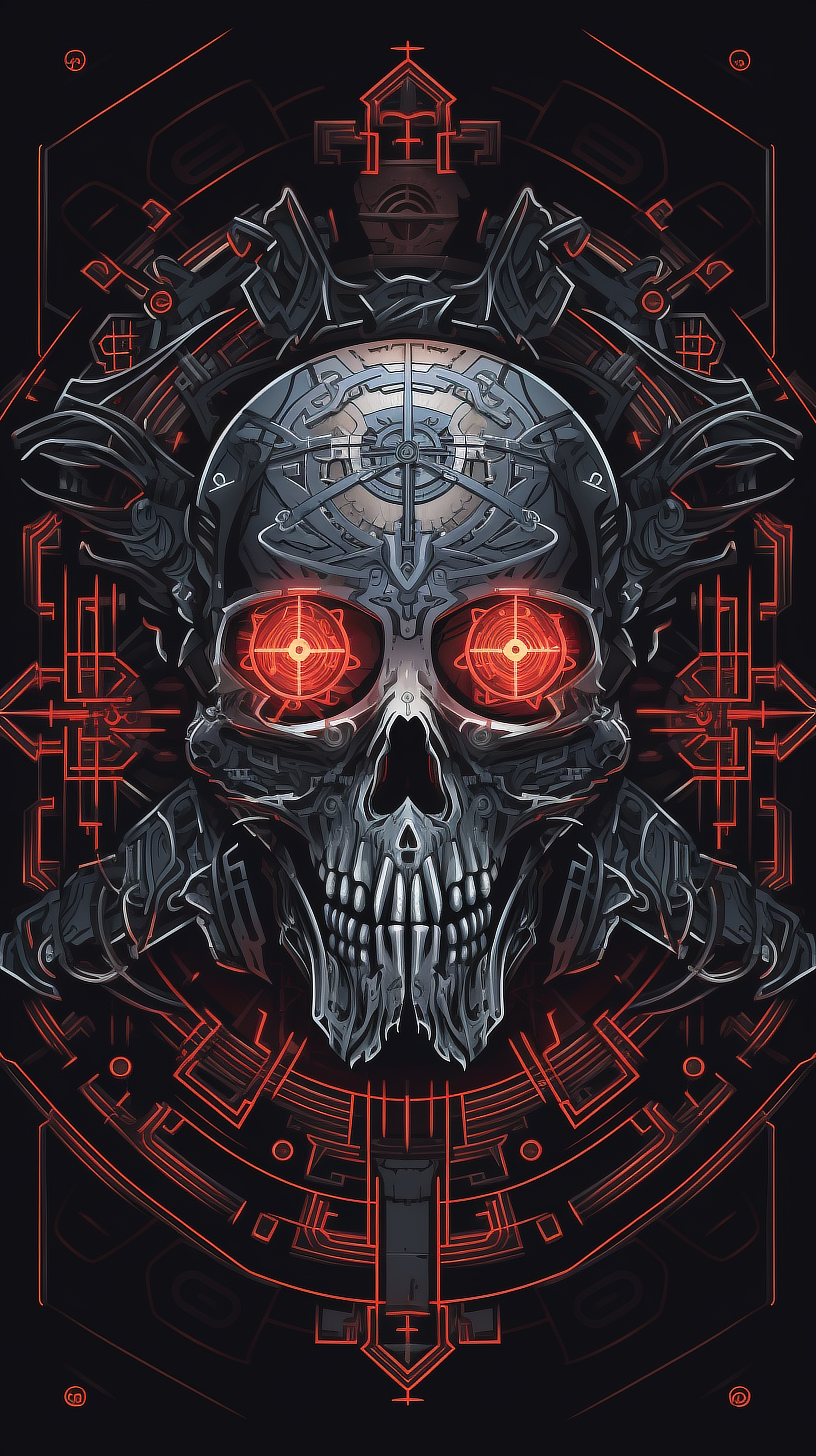 a skull with red eyes