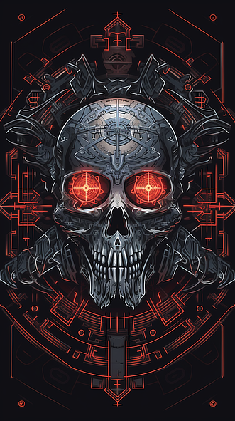 a skull with red eyes