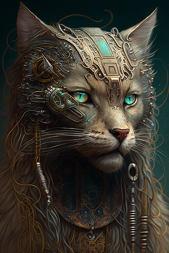 a cat with a mechanical design