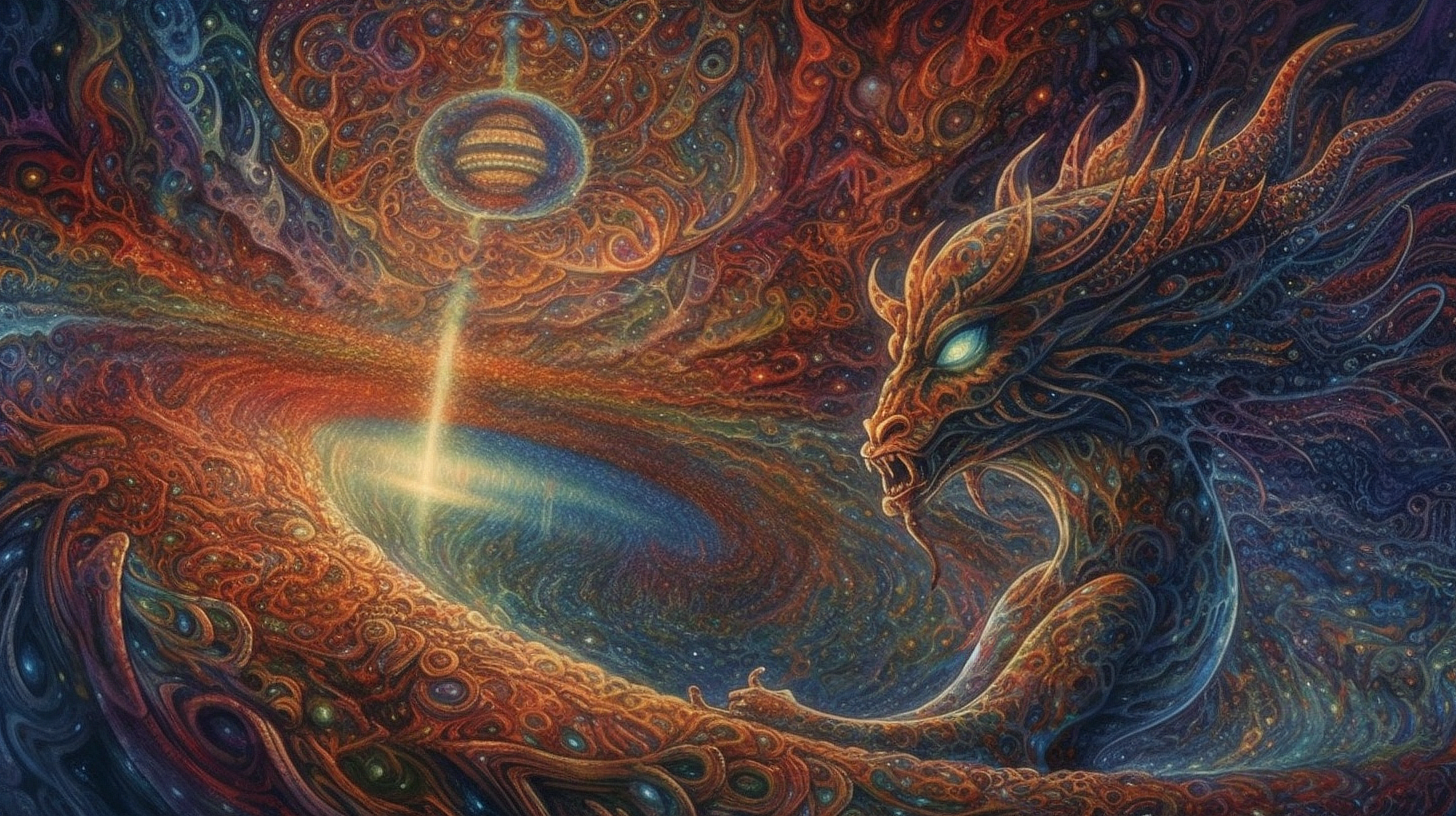 a dragon with a light in the background