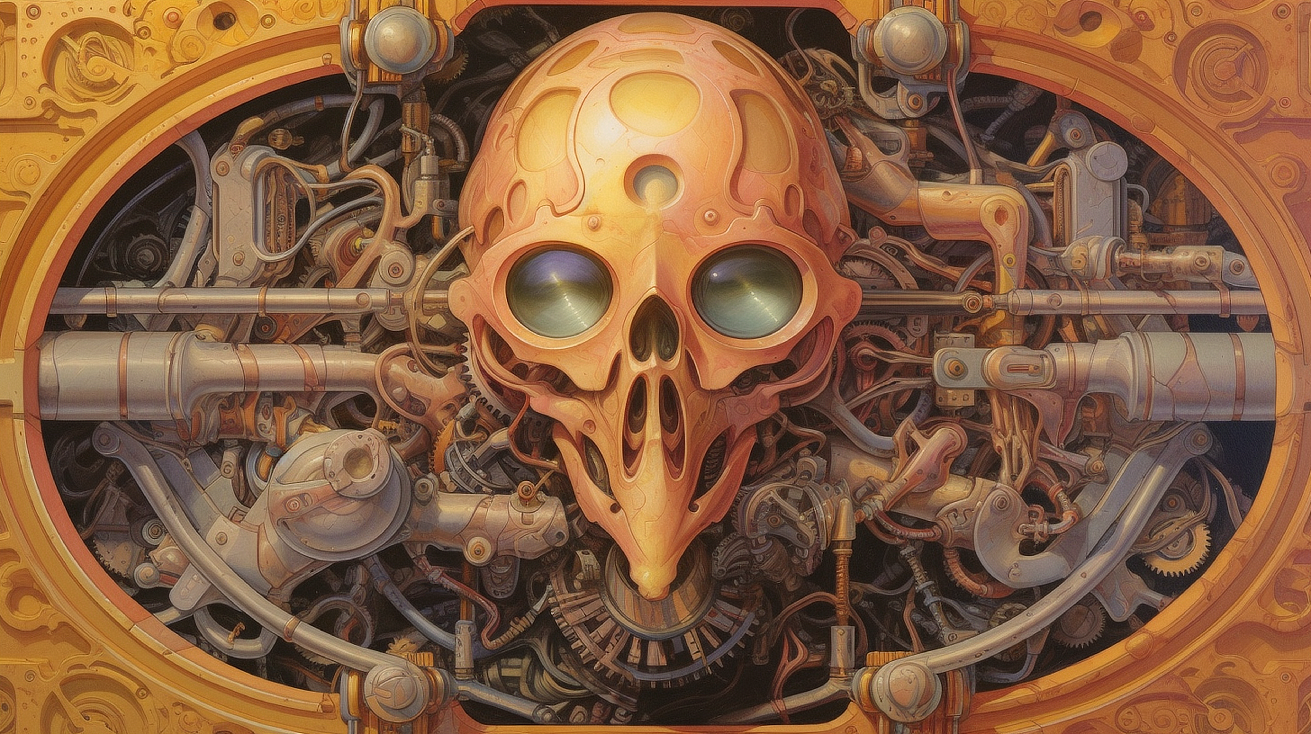 a skull with metal parts and gears