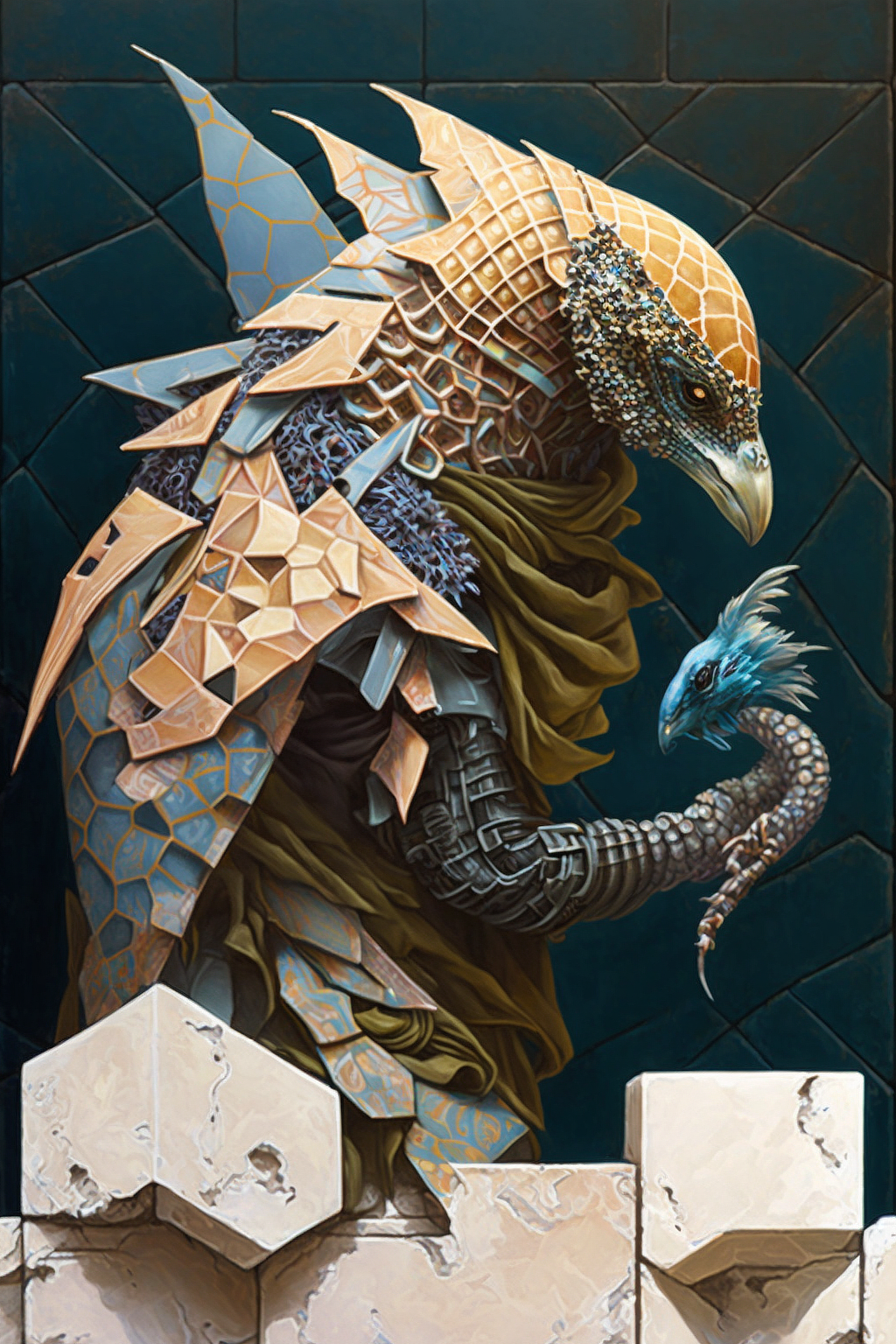 a bird with a dragon