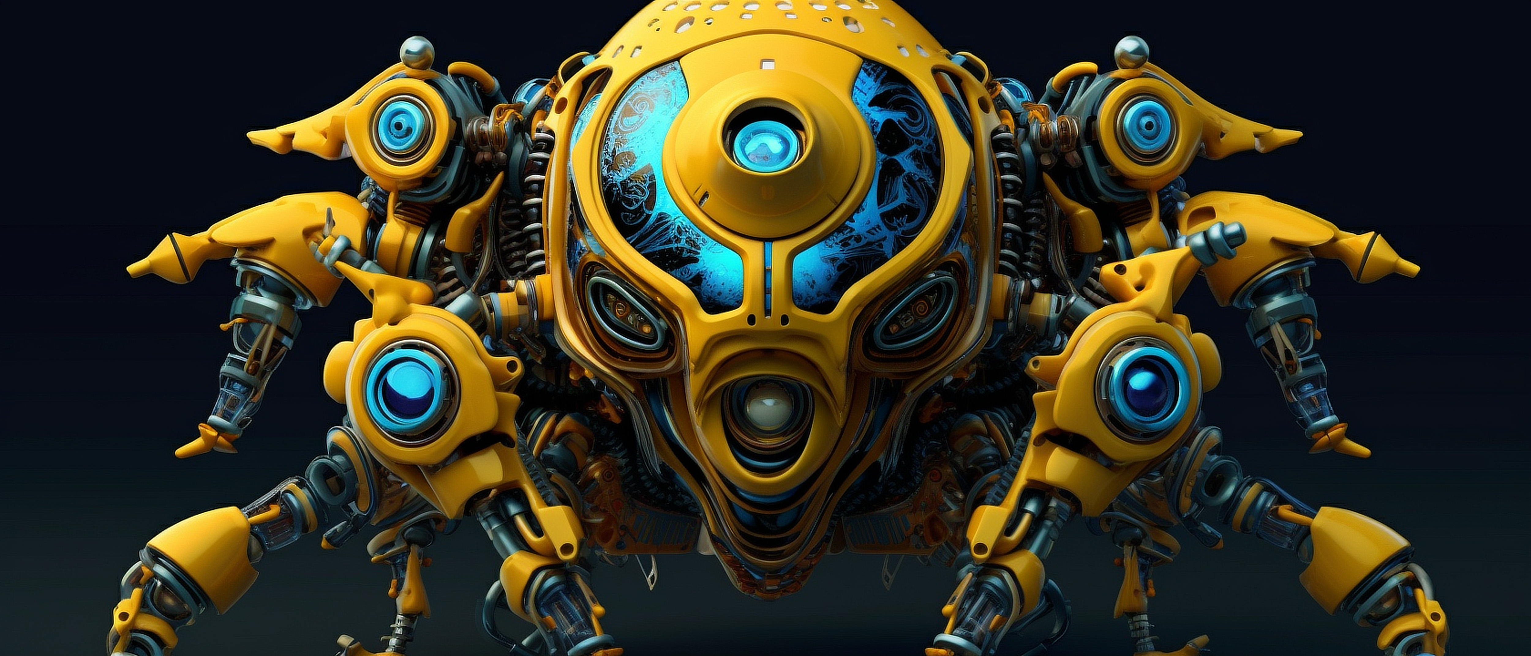 a yellow robot with blue eyes