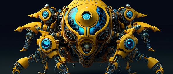 a yellow robot with blue eyes