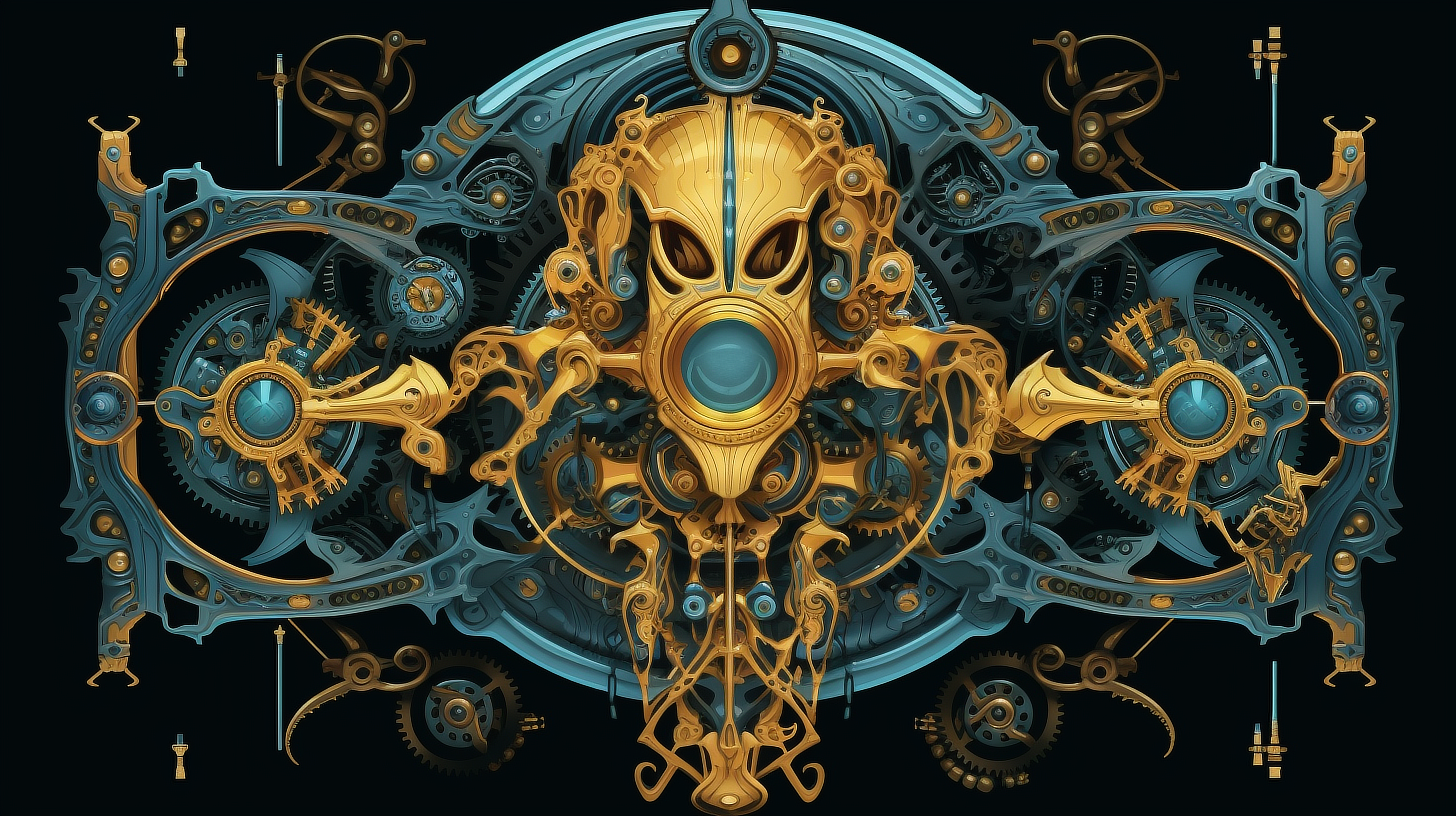 a gold and blue metal design