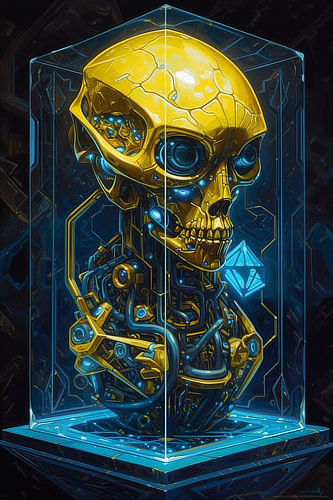 a robot statue in a box