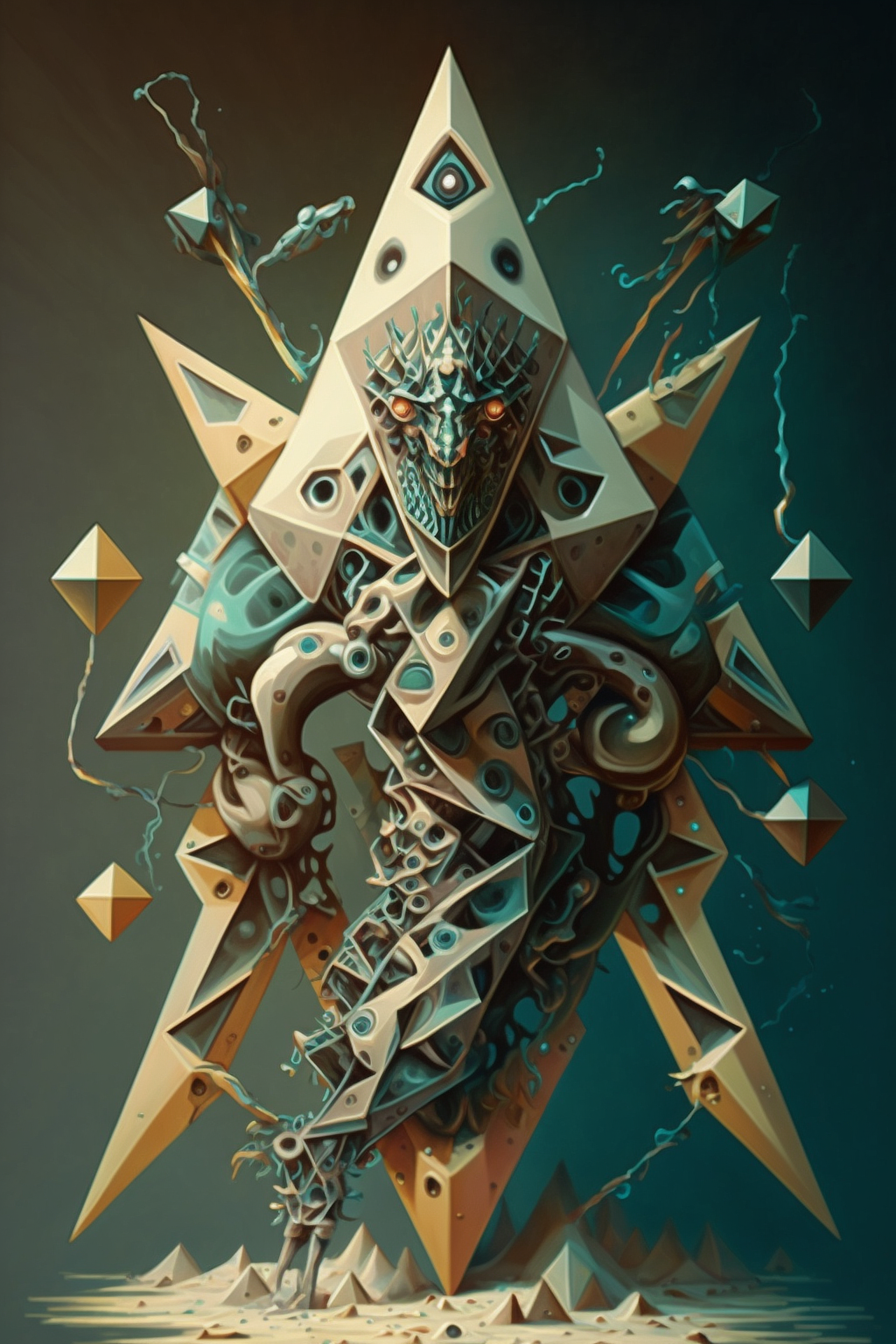 a digital art of a person in a triangle suit