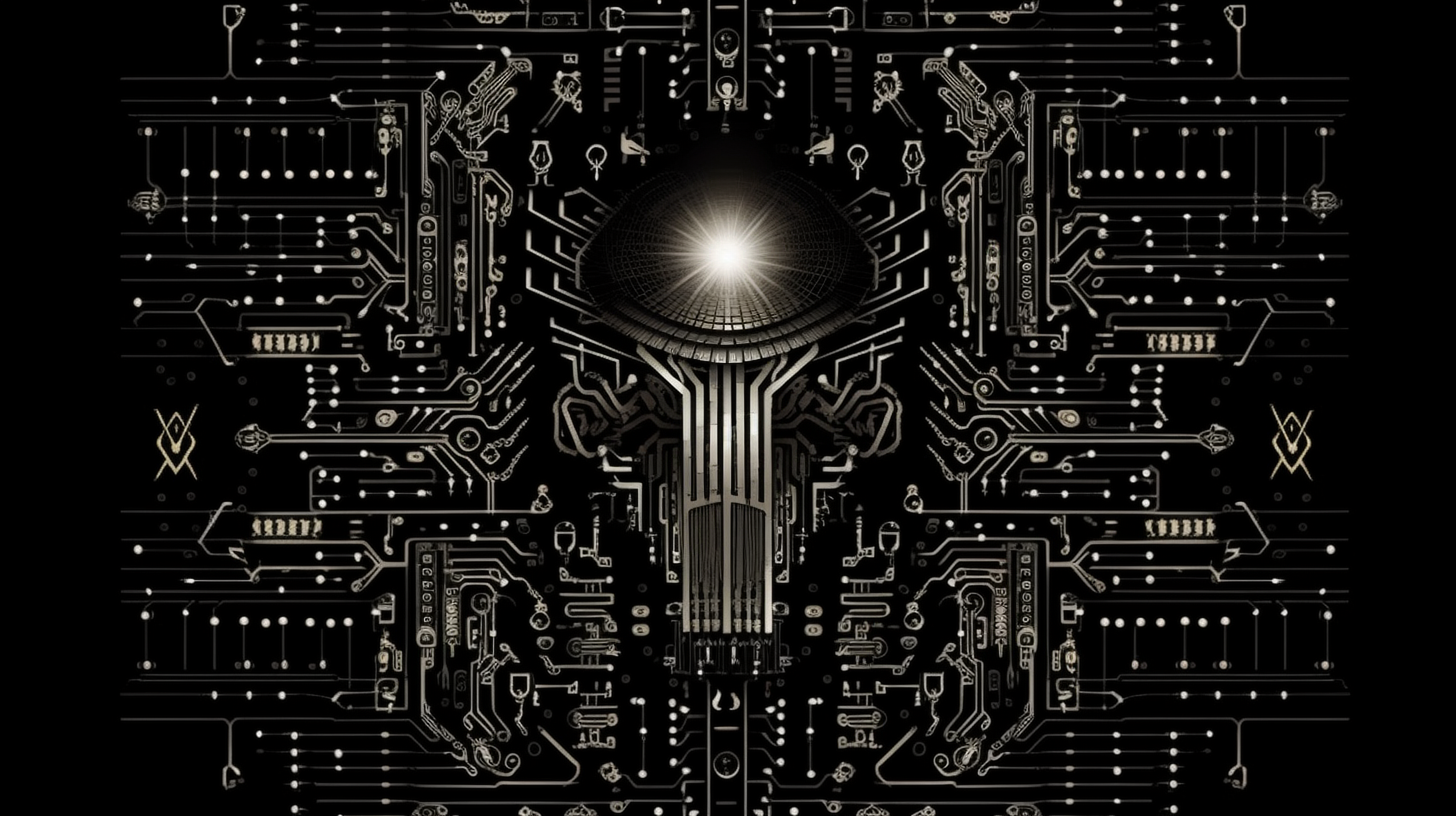 a computer circuit board with a light shining on it