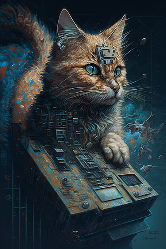 a cat with a computer keyboard