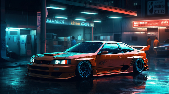 a car parked on a wet street