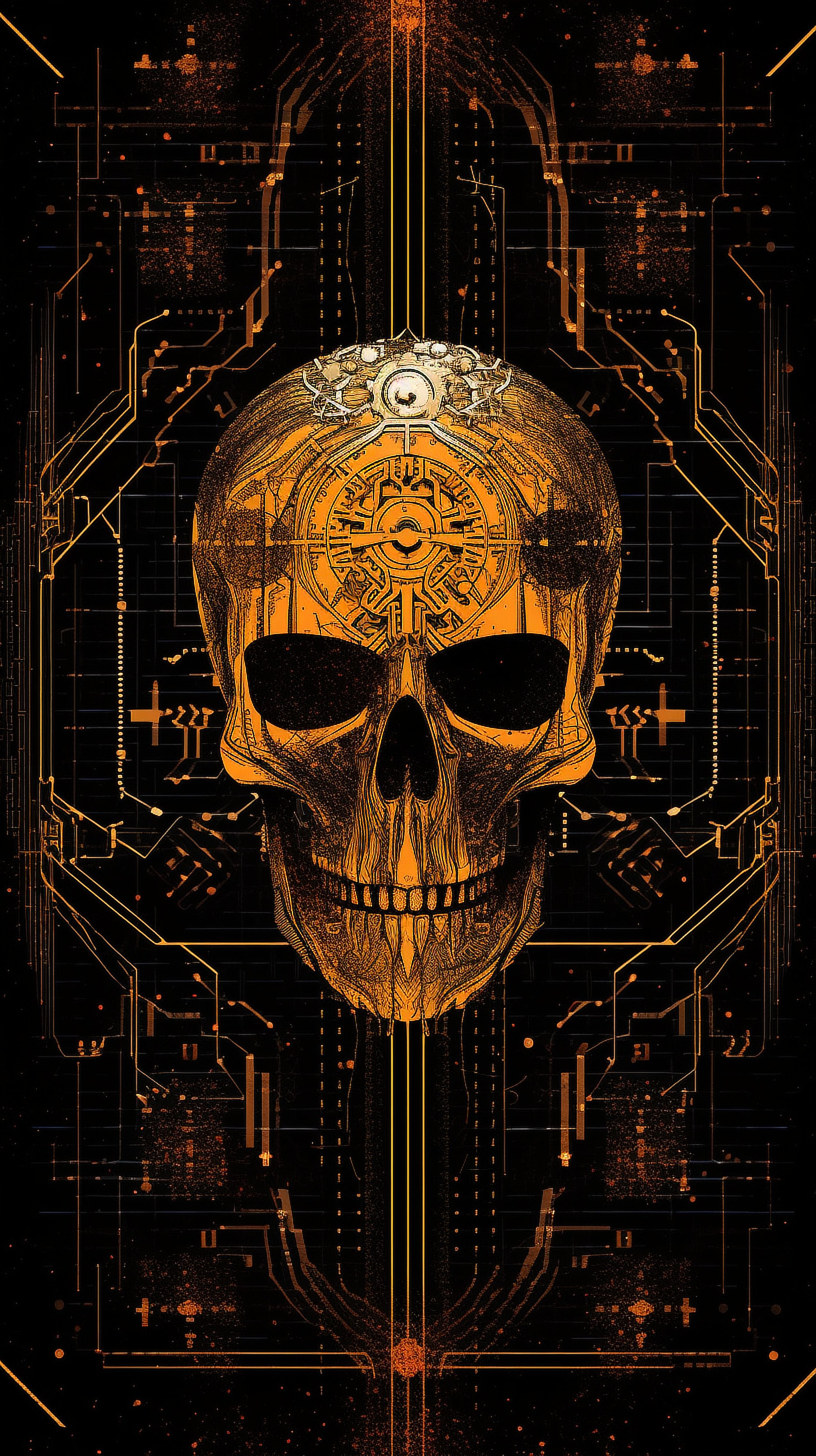 a skull with a circuit board