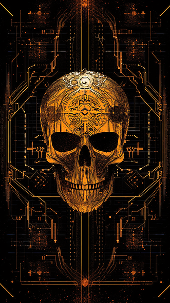 a skull with a circuit board