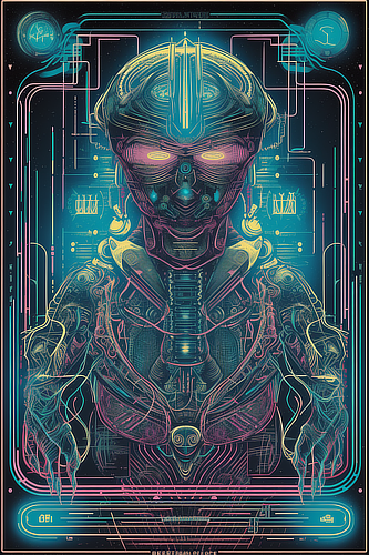 a robot with glowing lights