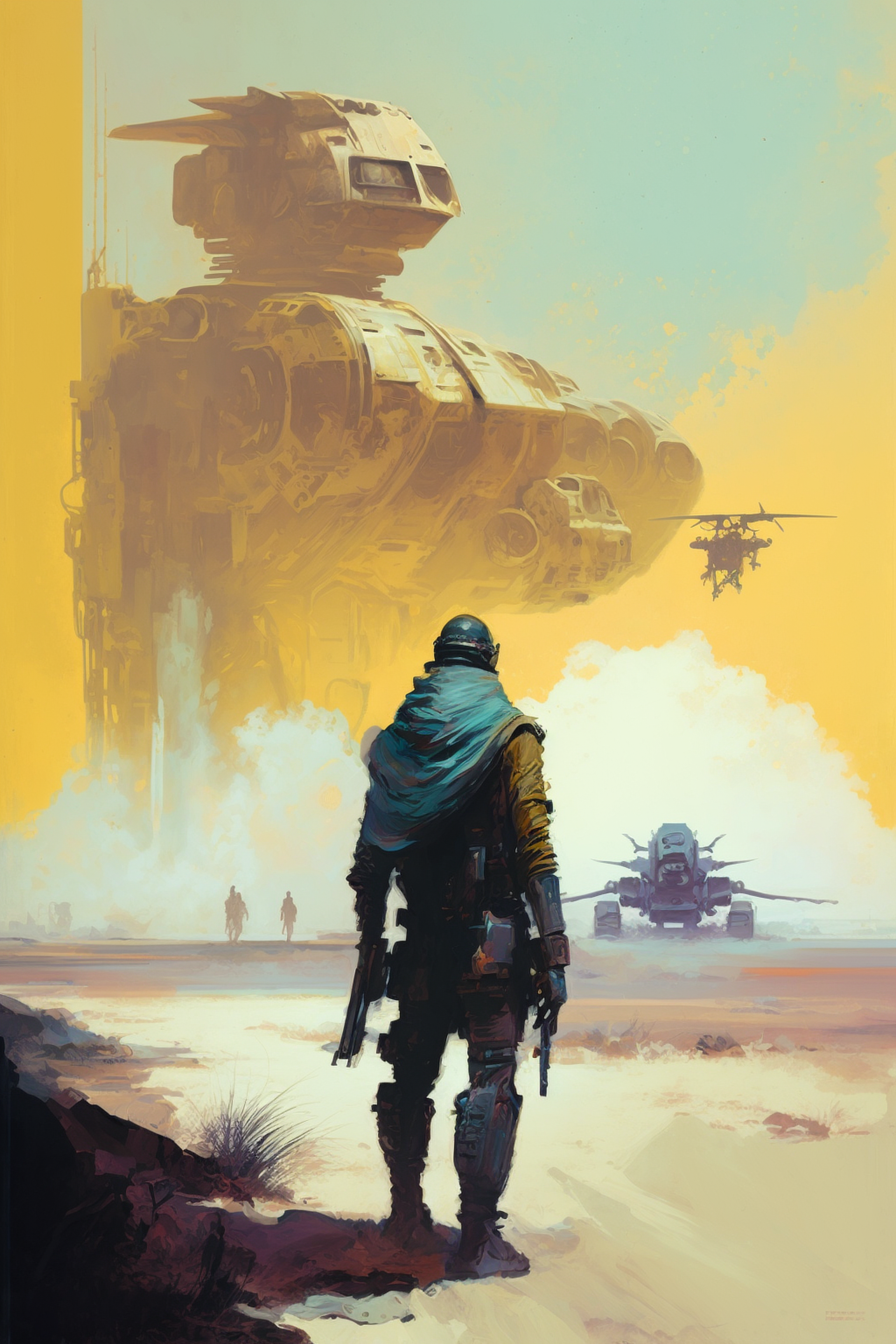 a man standing in front of a large military vehicle