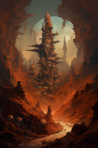 a digital art of a city