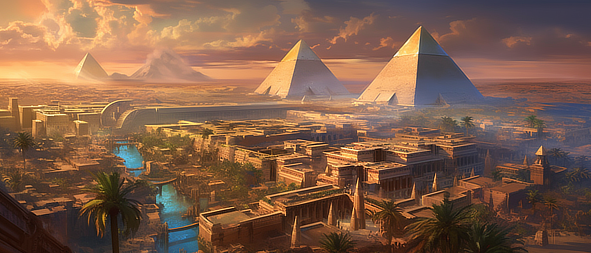 a group of pyramids in a desert