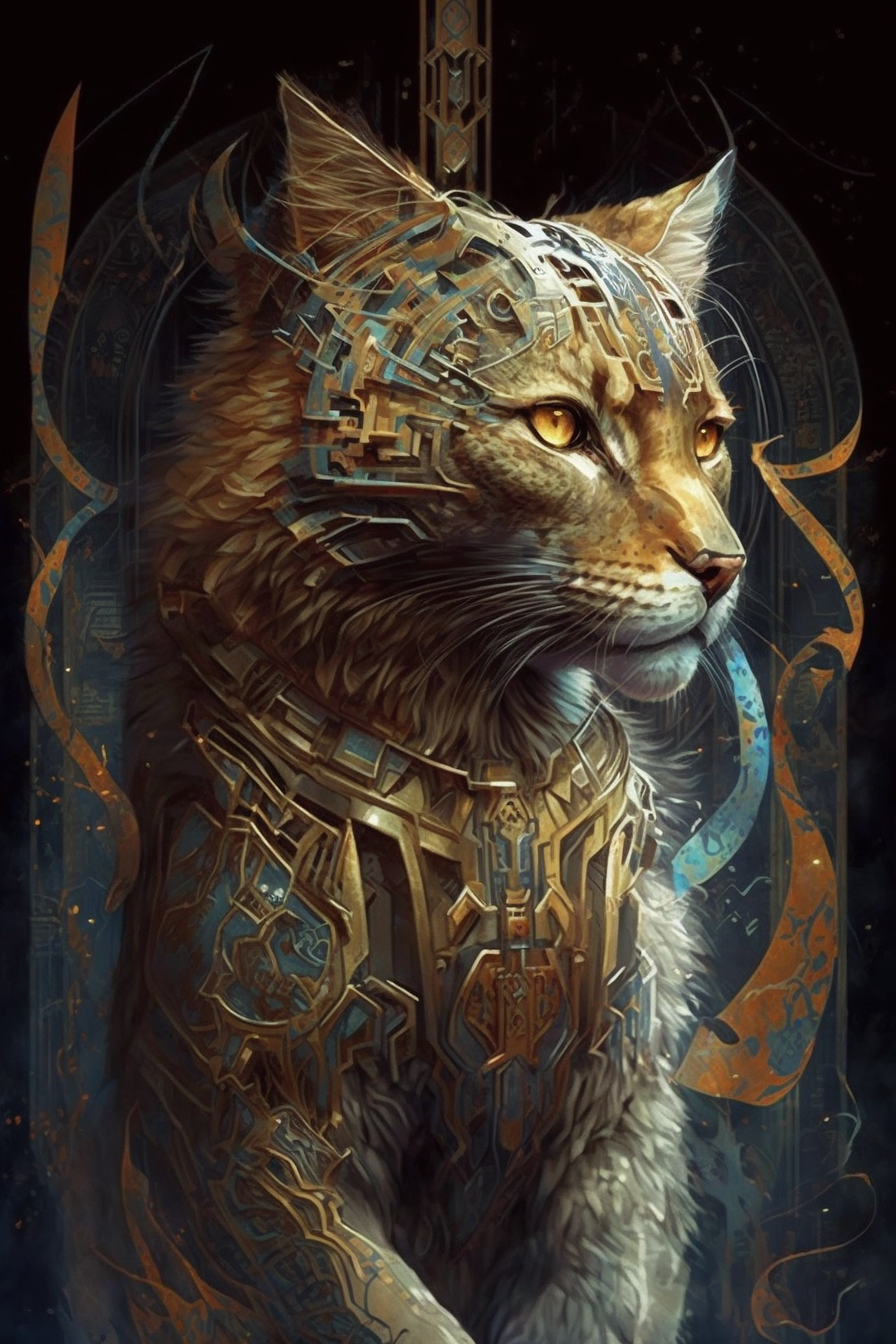 a cat with a metal armor