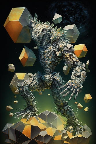 a robot with many cubes