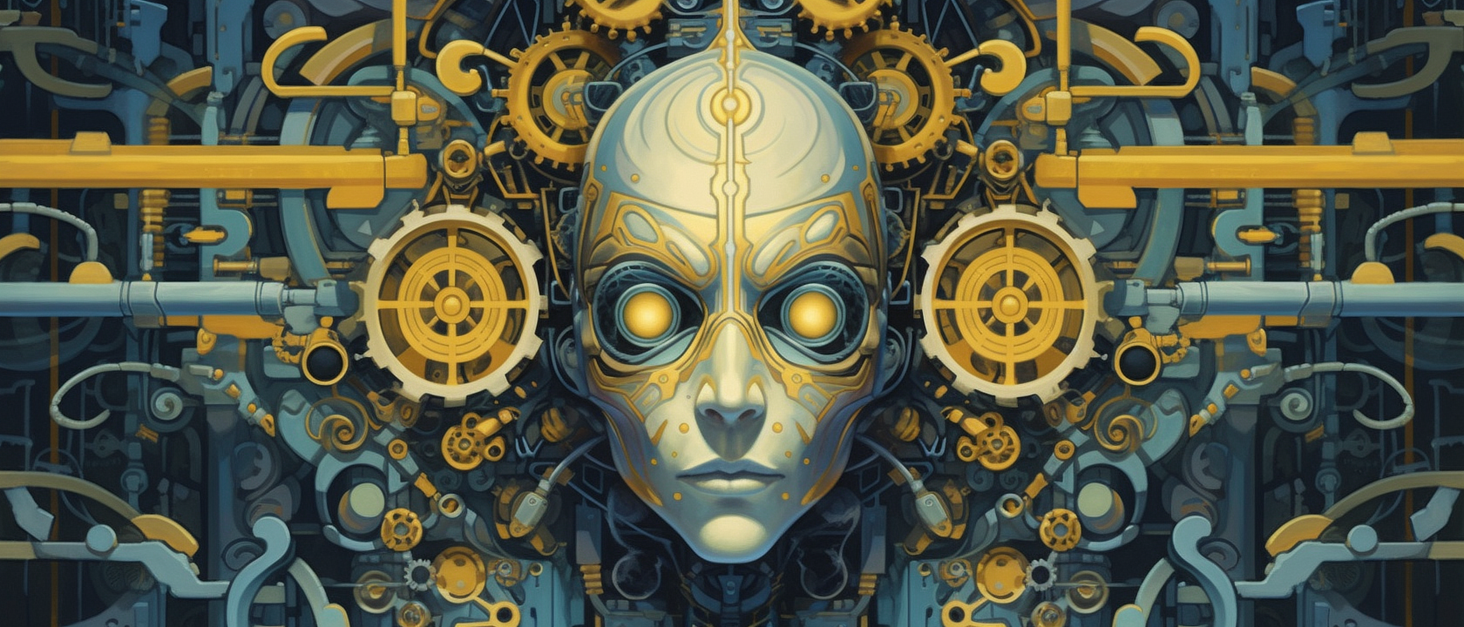 a robot face with gears