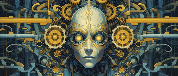 a robot face with gears