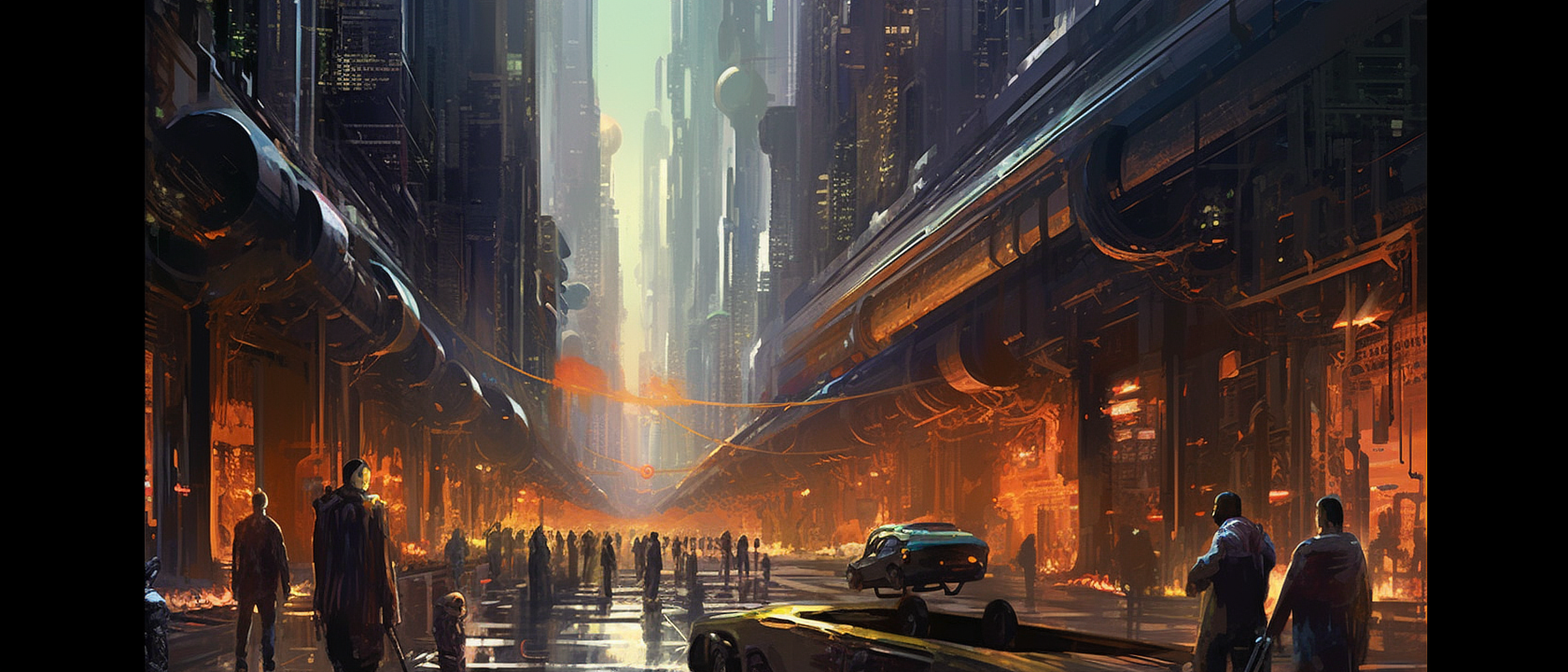 a city street with people and cars