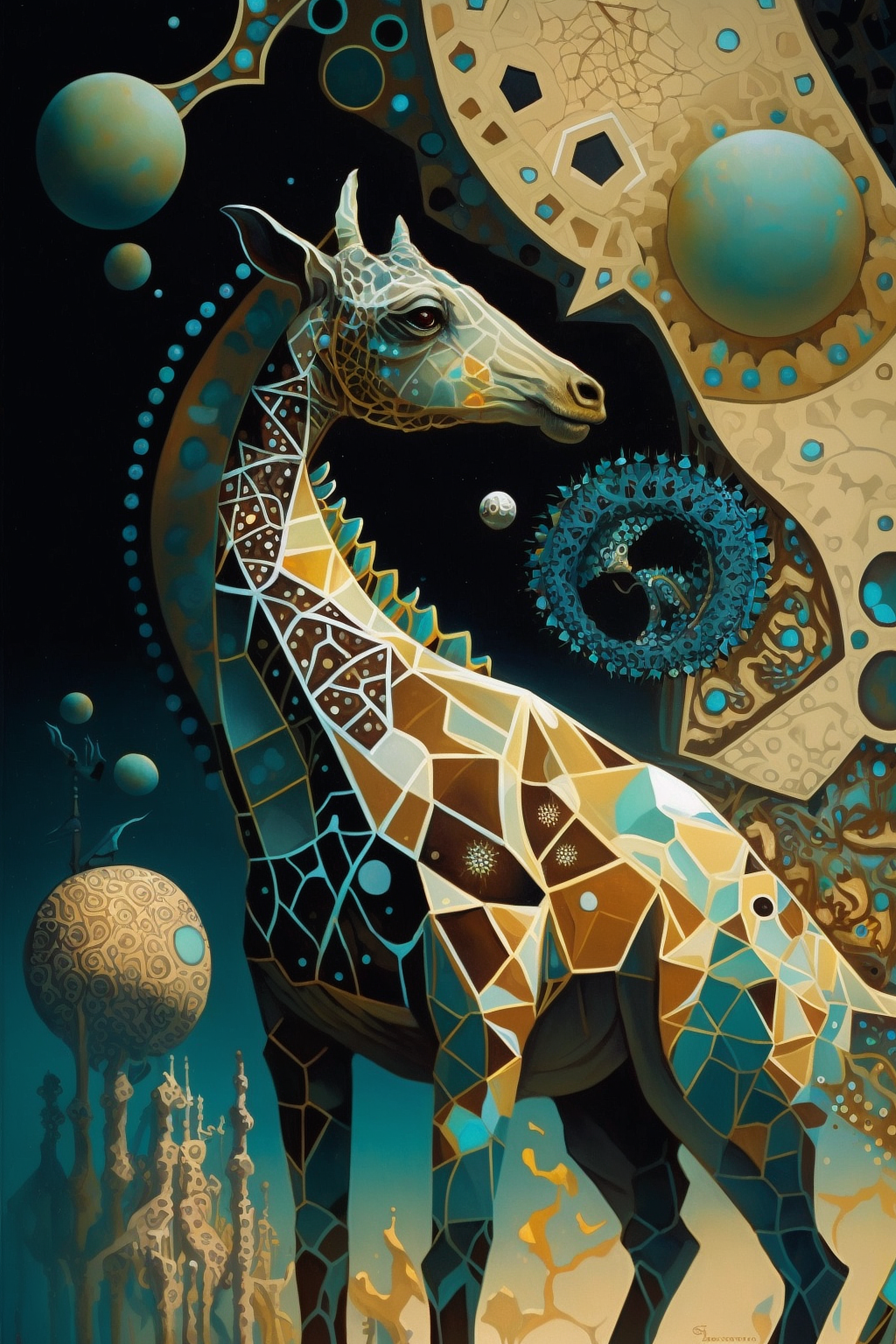 a giraffe with a colorful pattern