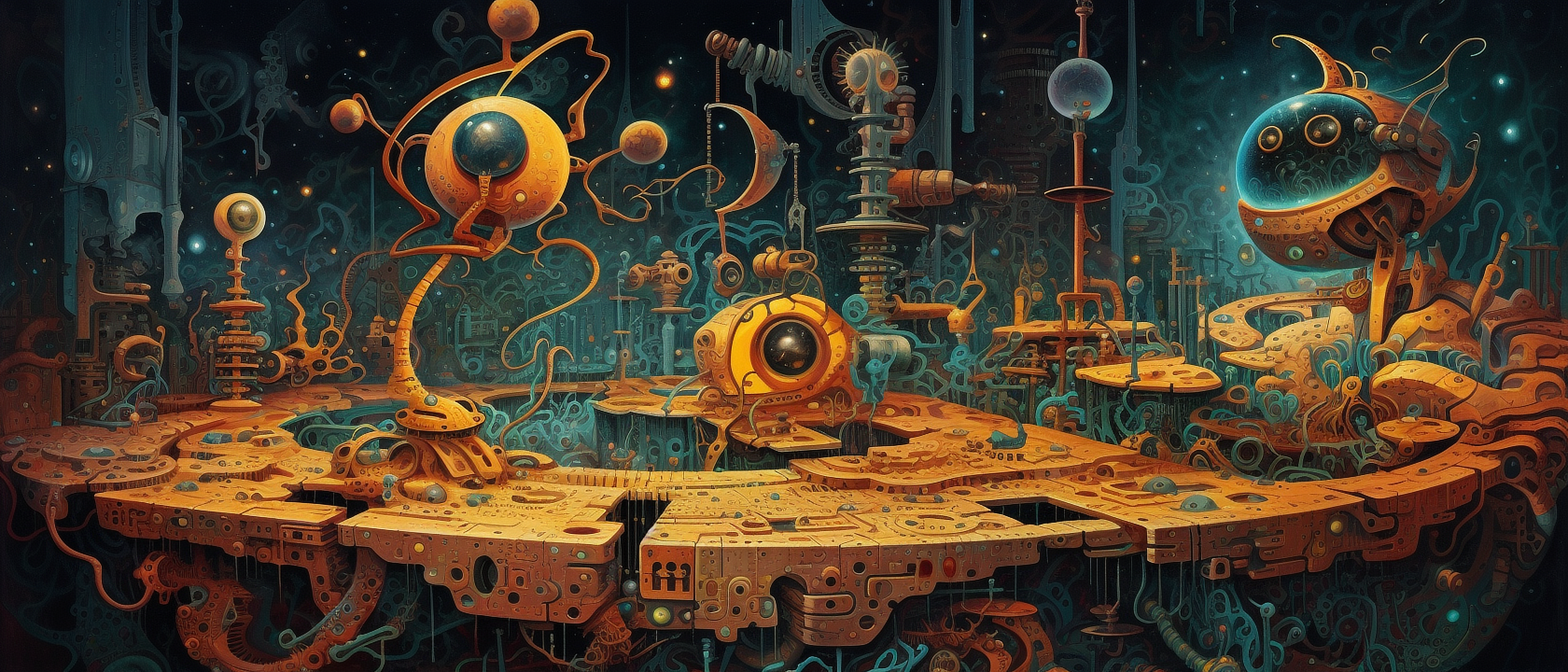 a yellow and orange machine with round objects