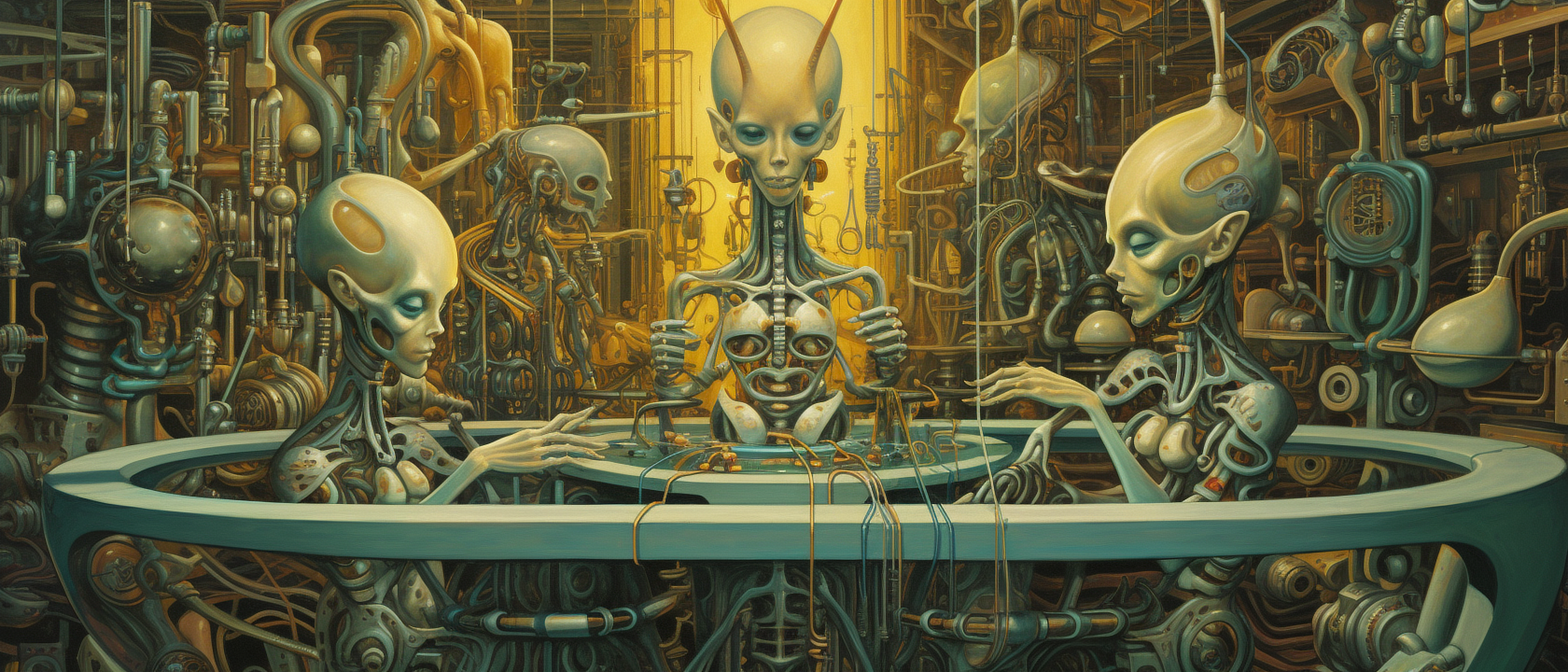 a group of alien characters in a room