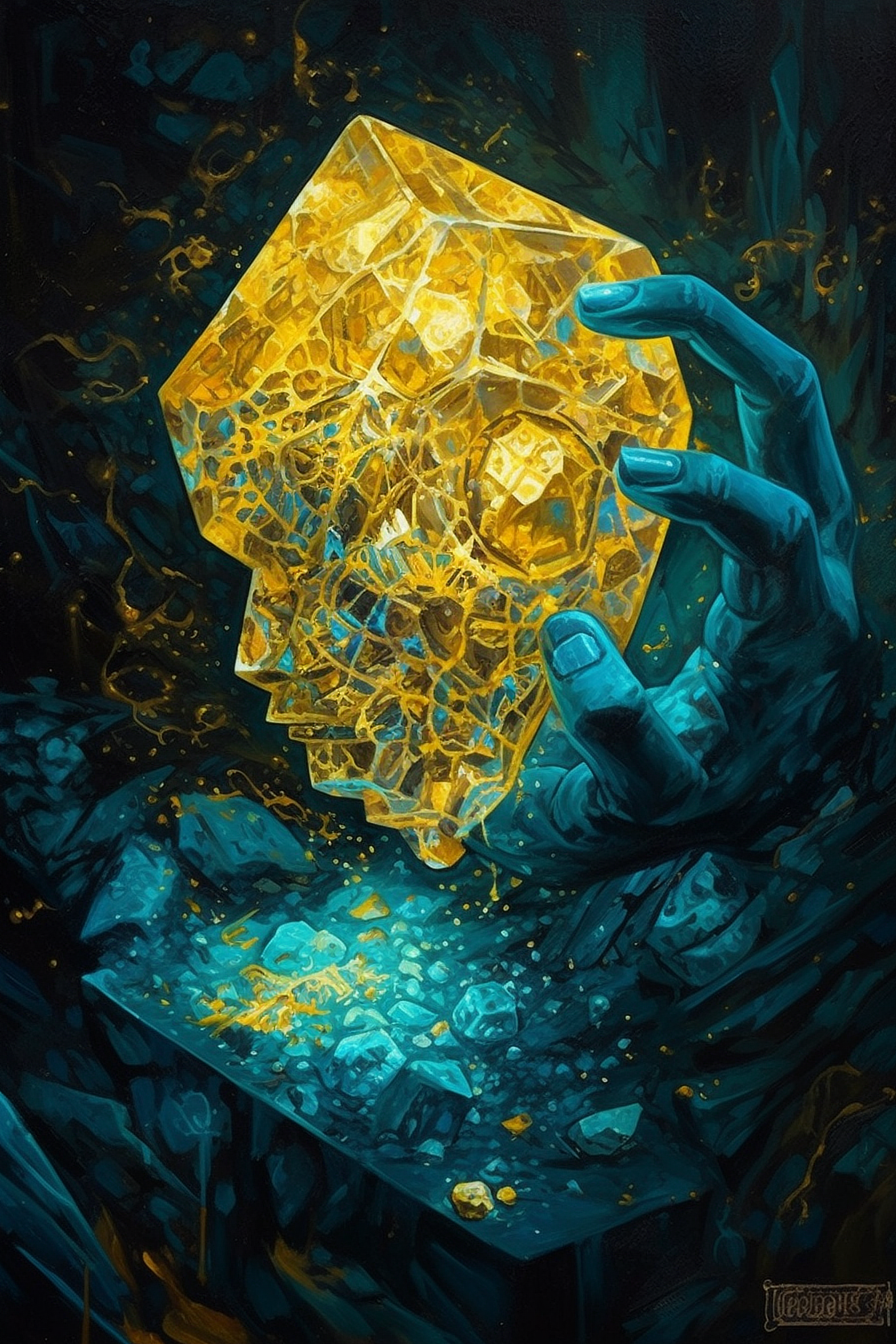 a hand holding a yellow crystal