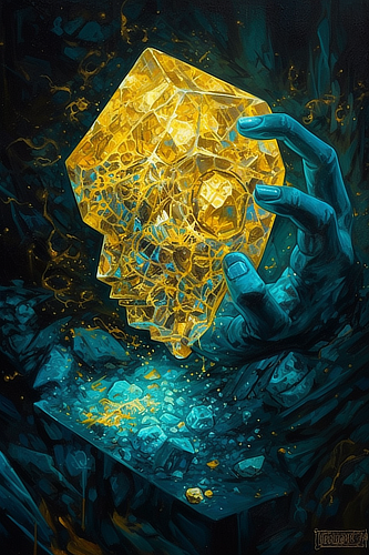 a hand holding a yellow crystal