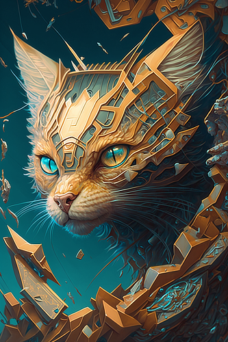 a cat with a metal head