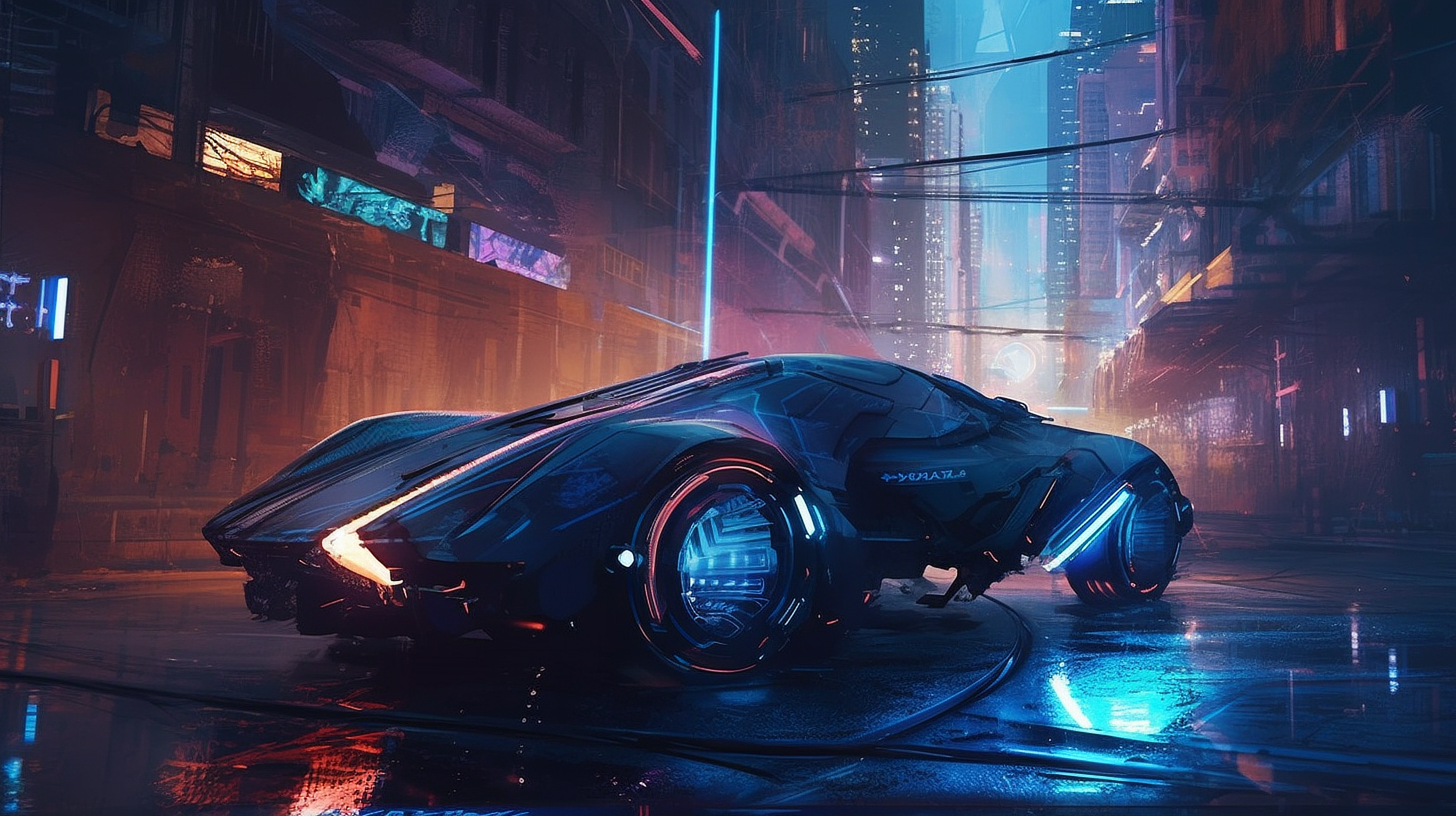 a black car with lights on it