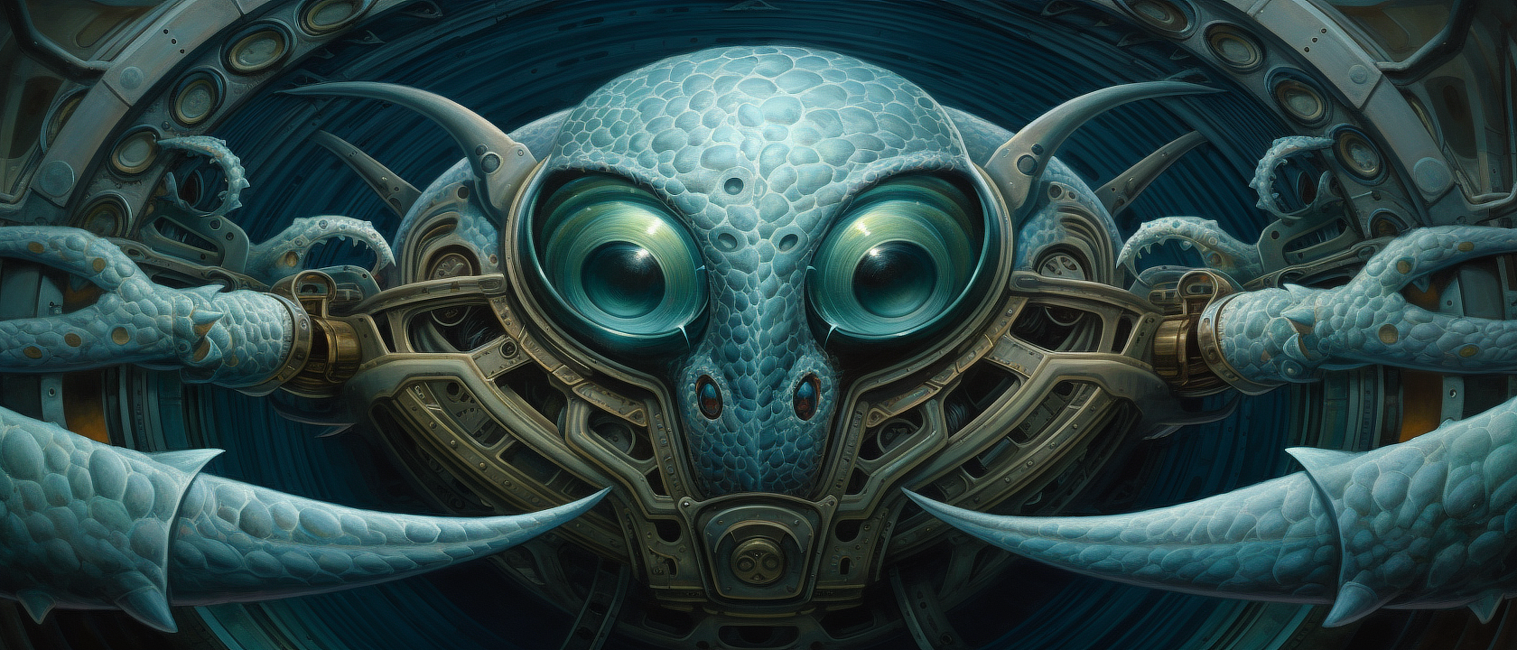 a robot head with large eyes