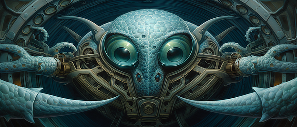 a robot head with large eyes