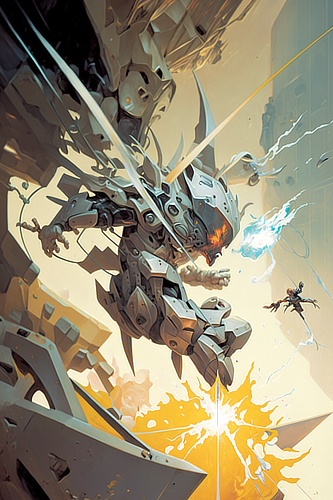 a robot with fire and flames coming out of it