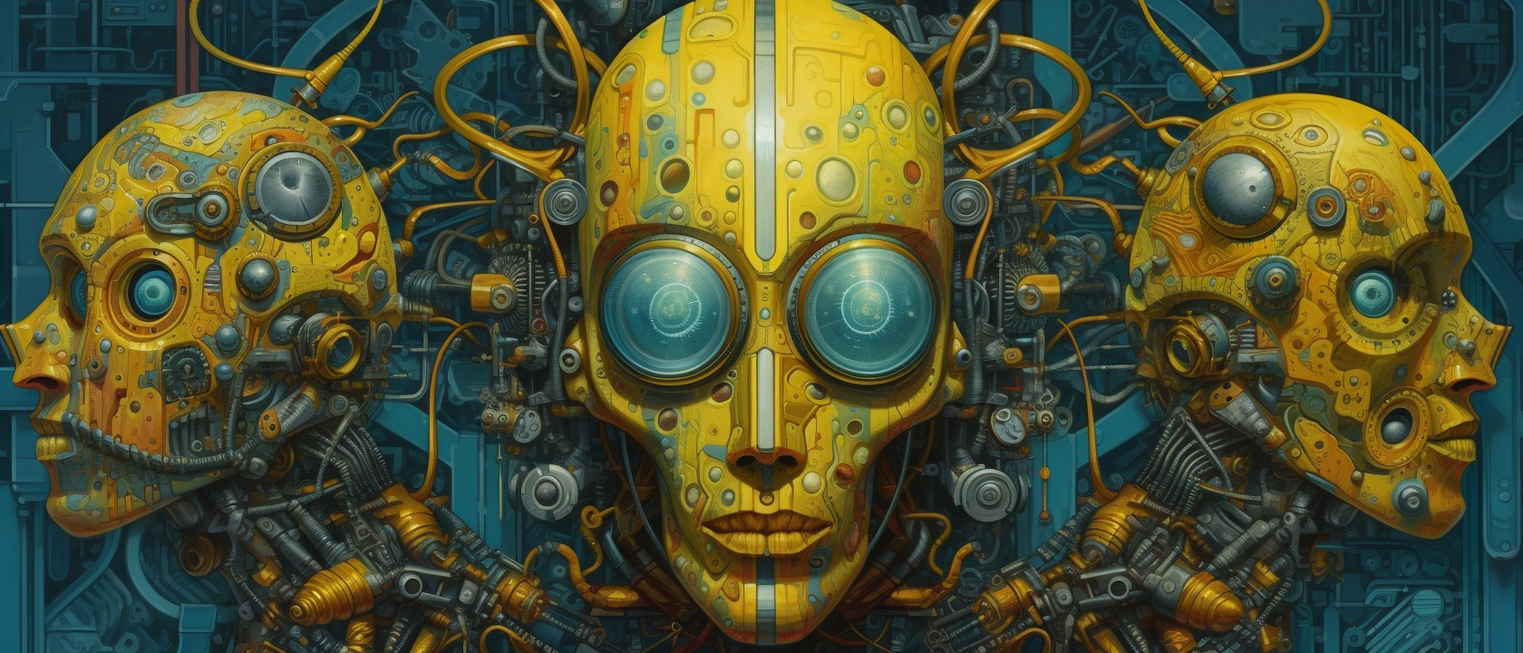 a yellow robot with large round goggles