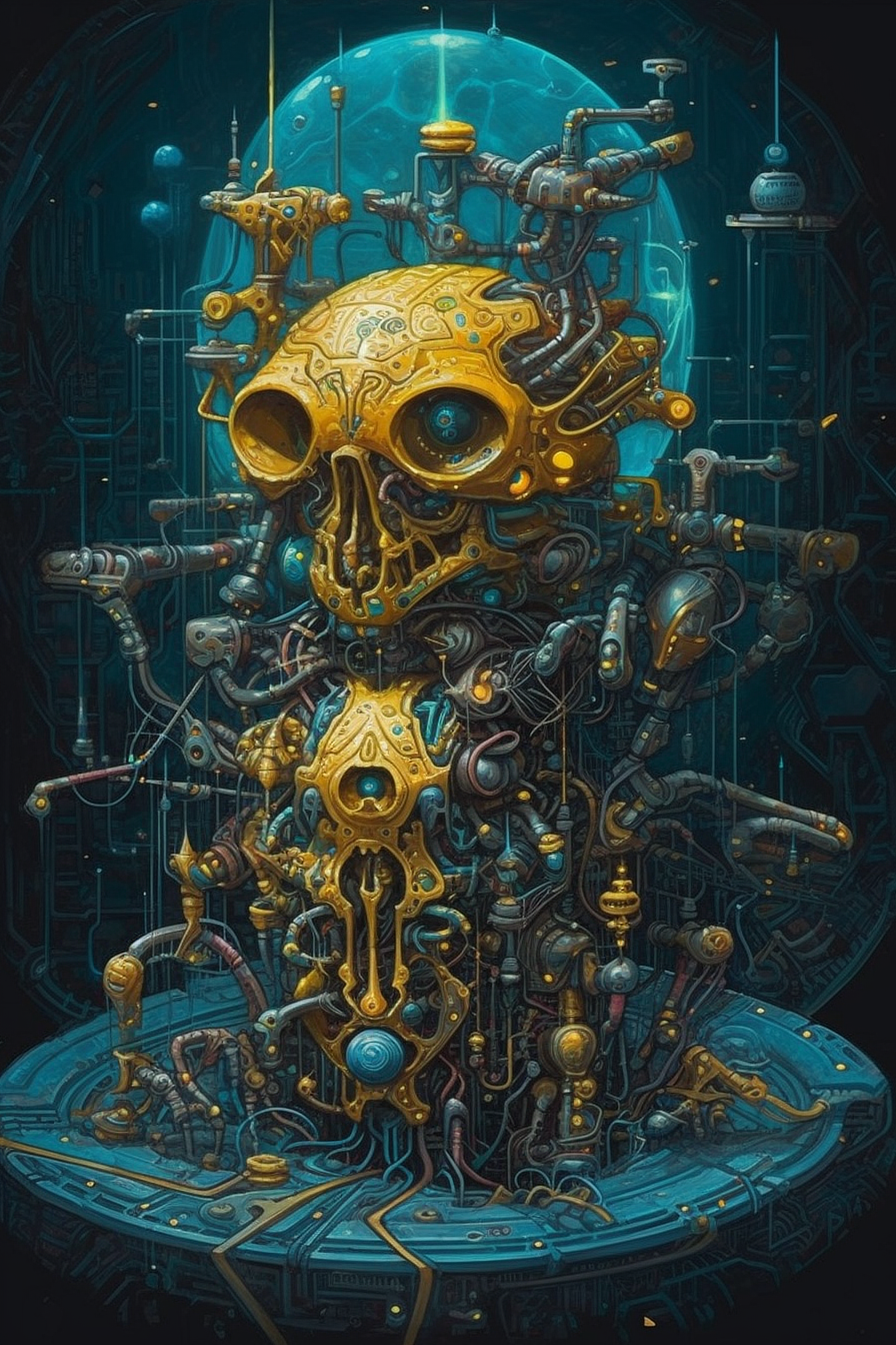 a robot with a skull