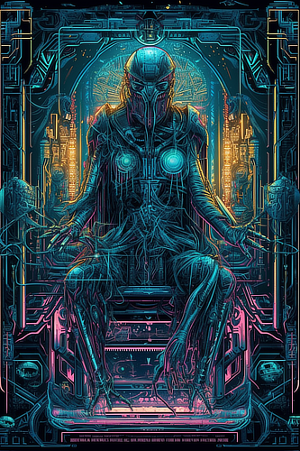 a digital art of a person sitting in a chair