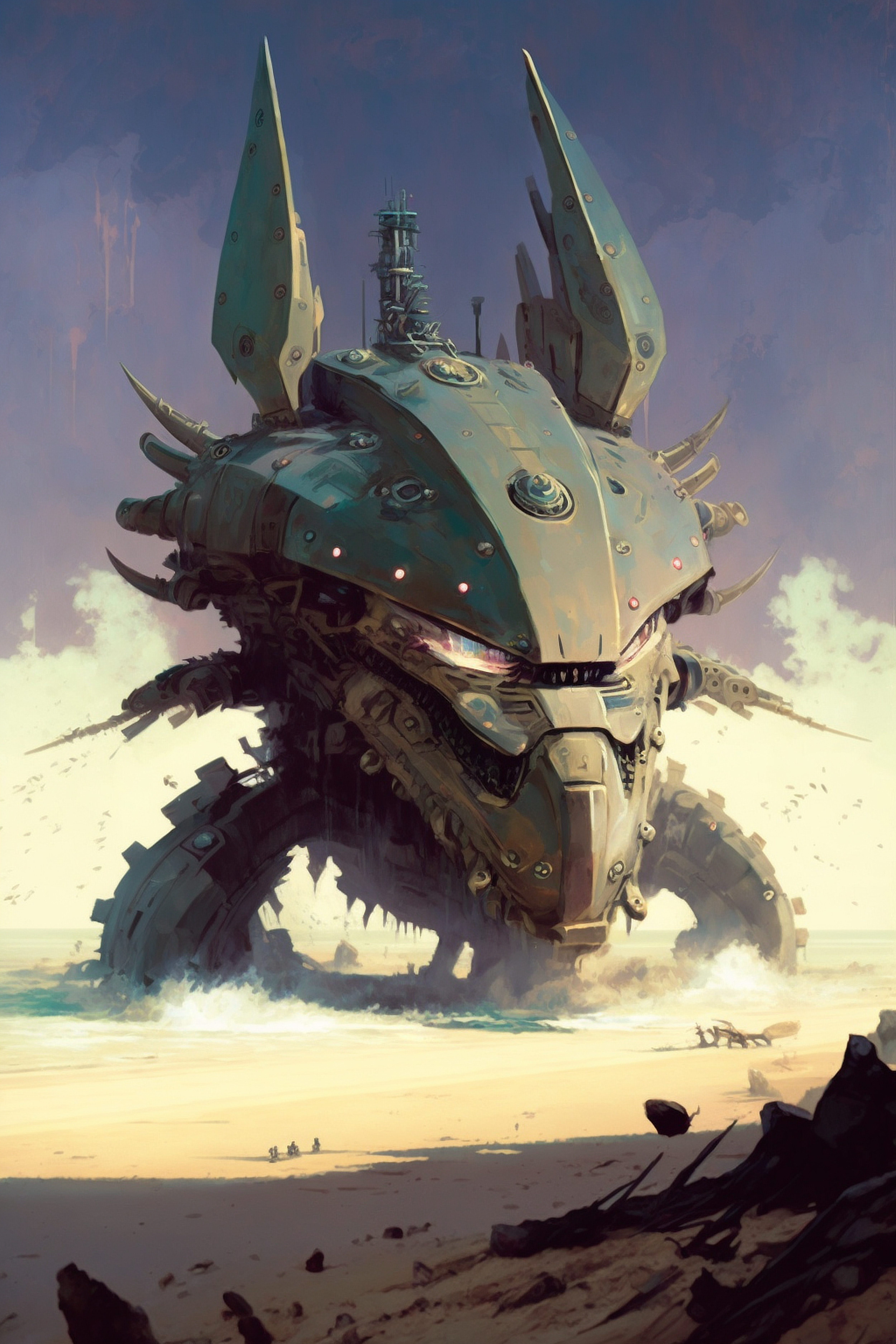 a large robot on a beach