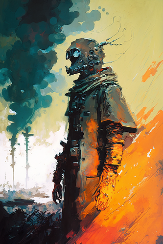 a person wearing a gas mask