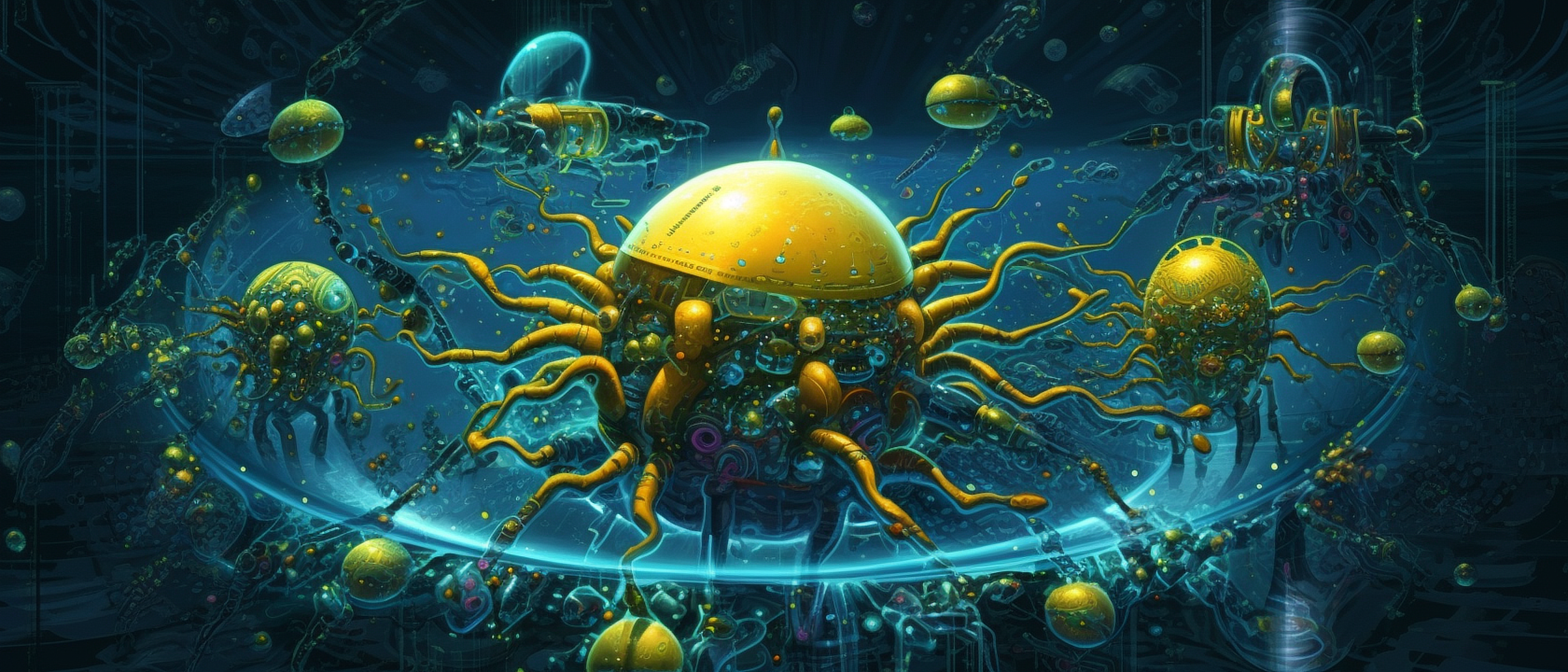 a yellow and blue underwater scene