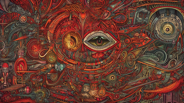 a colorful art piece with an eye