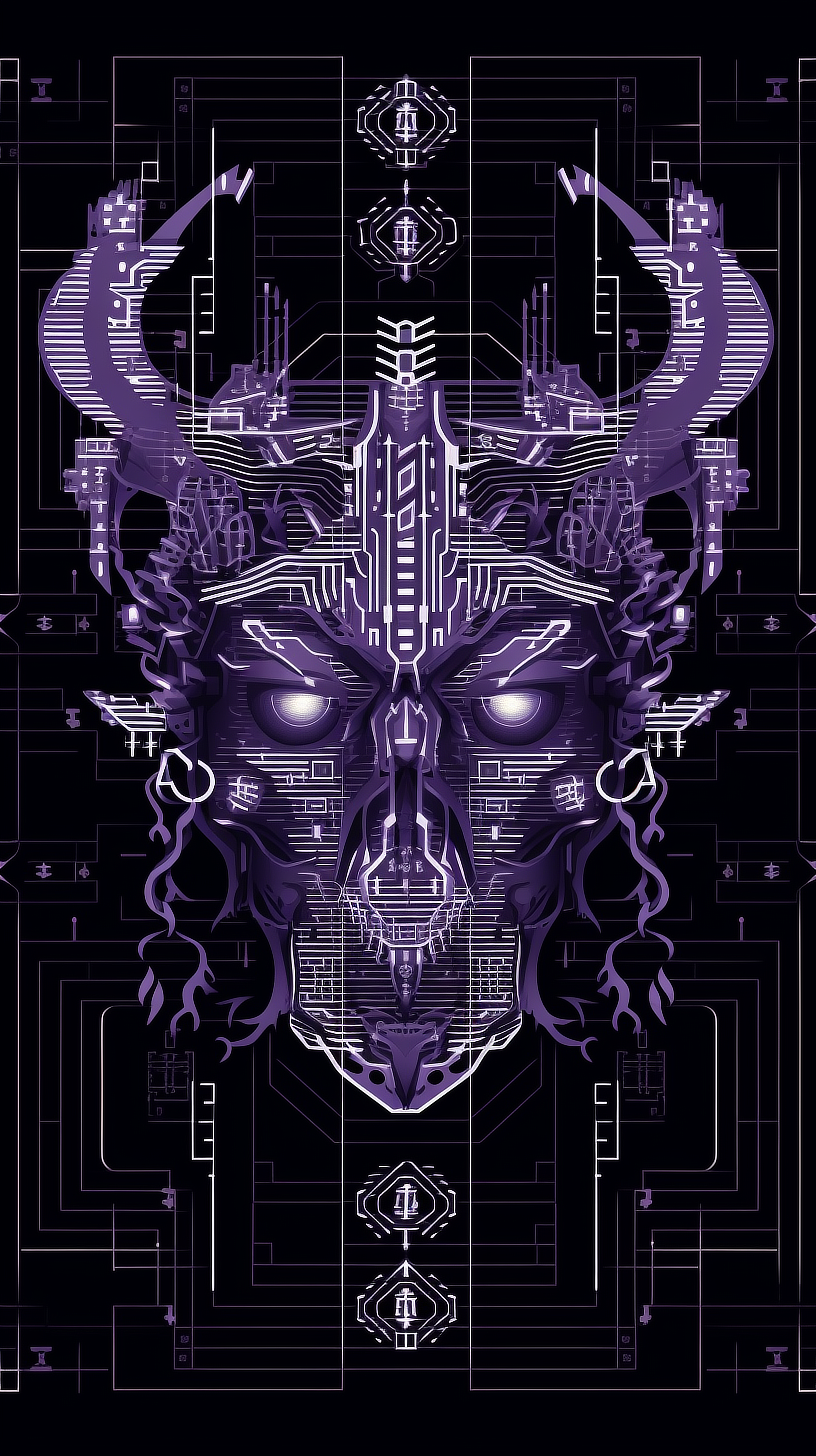 a purple and black robot head