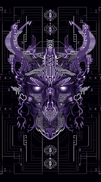 a purple and black robot head